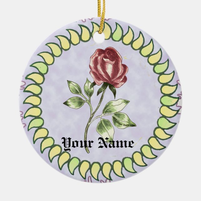 Ornamento De Cerâmica Adorno Rosa Vermelha Adorável  (Frente)