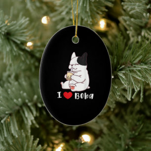 Ornamento De Cerâmica Adoro Boba Bubble Tea Dog Cut French Bulldog Gift