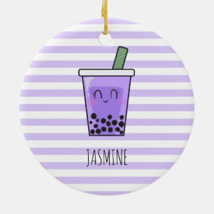 Ornamento De Cerâmica Adoro Boba Kawaii Bubble Tea Taro Ube Puro