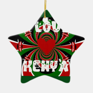 Ornamento De Cerâmica Adoro Heart Kenya: Arte Dinâmica De Bandeiras