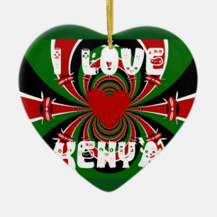 Ornamento De Cerâmica Adoro Heart Kenya: Arte Dinâmica De Bandeiras