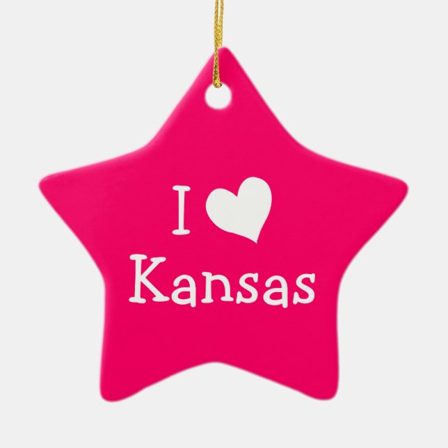 Ornamento De Cerâmica Adoro Kansas a Rosa (Frente)
