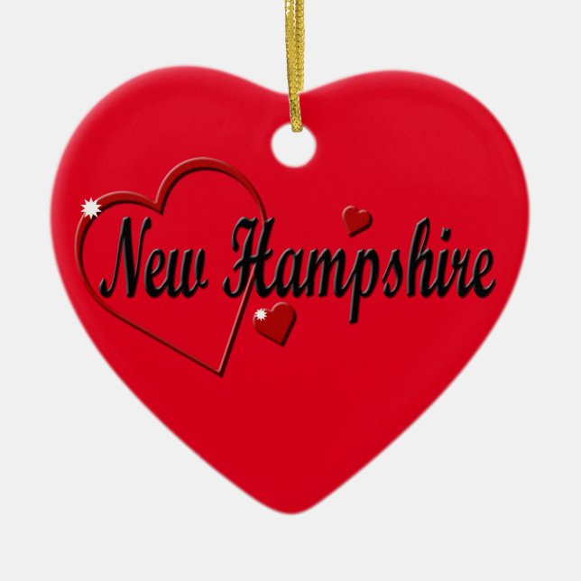Ornamento De Cerâmica Adoro o Natal de New Hampshire Hearts (Frente)