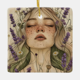 Ornamento De Cerâmica Aesthetic Cottagecore Girl with Wildflowers Art 