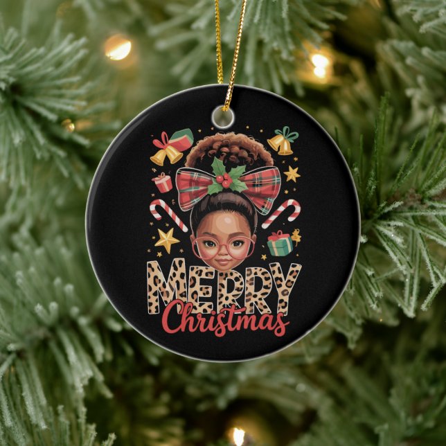 Ornamento De Cerâmica African American Christmas Messy Bun Black Mom  (Árvore)