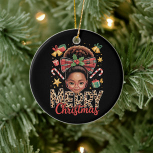 Ornamento De Cerâmica Afro-americana Natal Coque Desgrenhado Mãe Negra