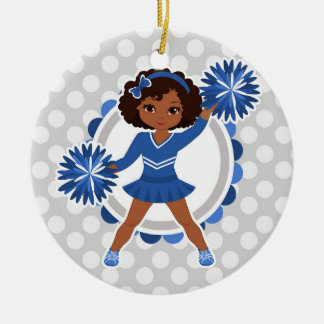 Ornamento De Cerâmica Afro-Americano Cheerleader Azul - Alegre