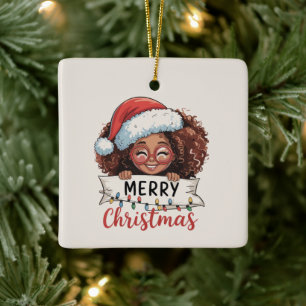 Ornamento De Cerâmica Afro-americano Feliz Natal Africano Preto