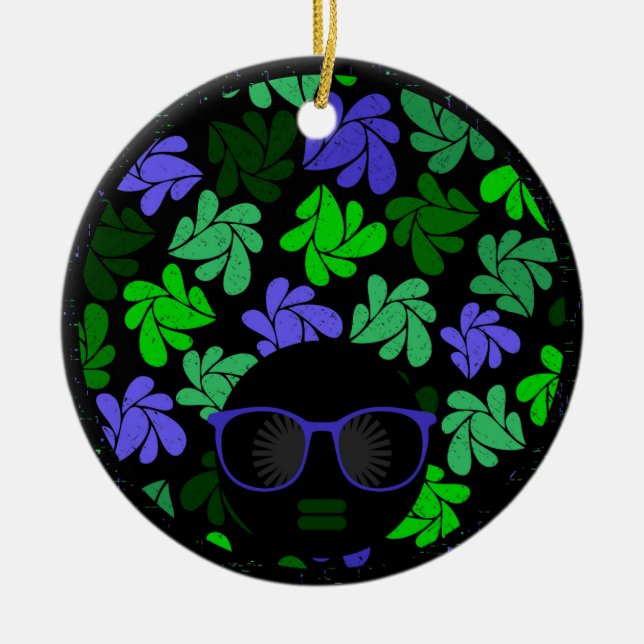 Ornamento De Cerâmica Afro Diva Verde & Azul (Frente)