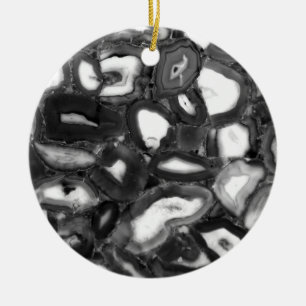 Ornamento De Cerâmica Ágata geodo preto e branco abstrato
