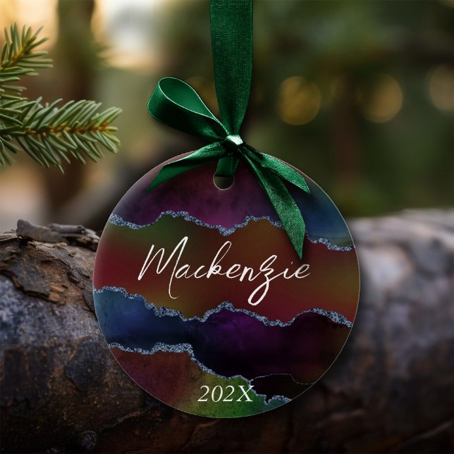 Ornamento De Cerâmica Agato Escuro Intenso | Moody Rainbow Jewel Tone (Criador carregado)