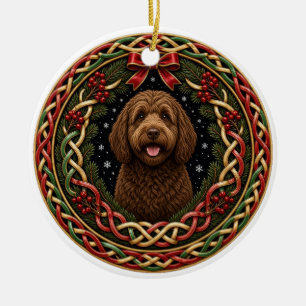 Ornamento De Cerâmica Agridoce Labradoodle Coroa Celta de Natal