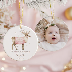 Ornamento De Cerâmica Água-forte Renas Bebê Natal Foto de 1º
