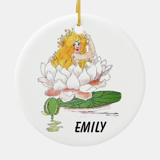 Ornamento De Cerâmica Água Lily Flower Child Floral Fairy Girl (Traseira)