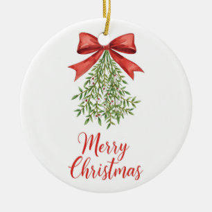 Ornamento De Cerâmica Aguarela de Visco Feliz Natal