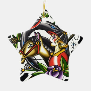 Ornamento De Cerâmica Aguarela do tatuagem de uma menina irlandesa e de