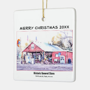 Ornamento De Cerâmica Aguarela histórica da loja geral da arizona da