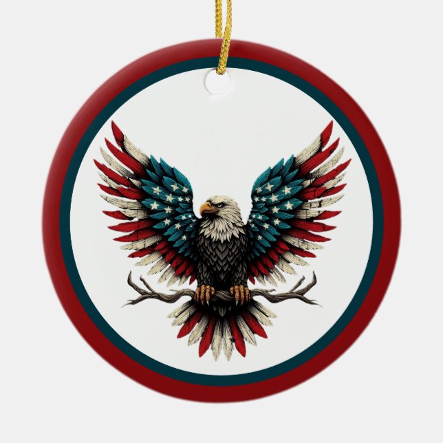 Ornamento De Cerâmica Águia-careca americana/patriótica russa (Frente)