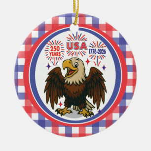 Ornamento De Cerâmica Águia Careca com Fogos de Artifício – EUA 250 Anos