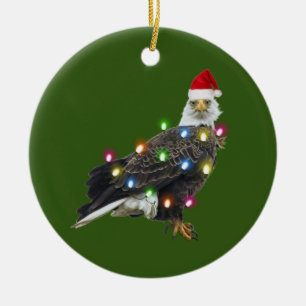 Ornamento De Cerâmica Águia Careca Com Luzes De Chapéu Natal