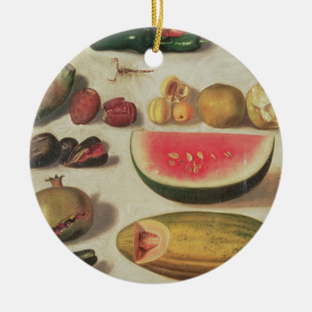 Ornamento De Cerâmica Ainda vida com fruta e sapo (Frente)