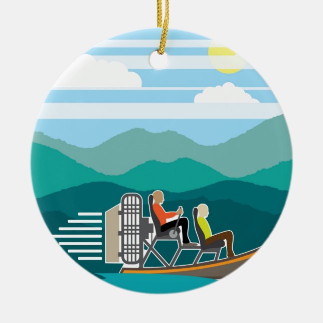 Ornamento De Cerâmica AirBoat do passeio do barco do pântano (Frente)