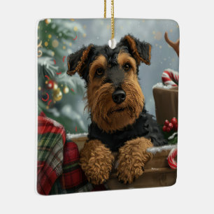 Ornamento De Cerâmica Airedale Dog Natal Festivo