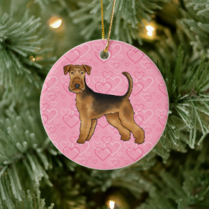 Ornamento De Cerâmica Airedale Terrier Cachorro Fofo Amor E Corações Em