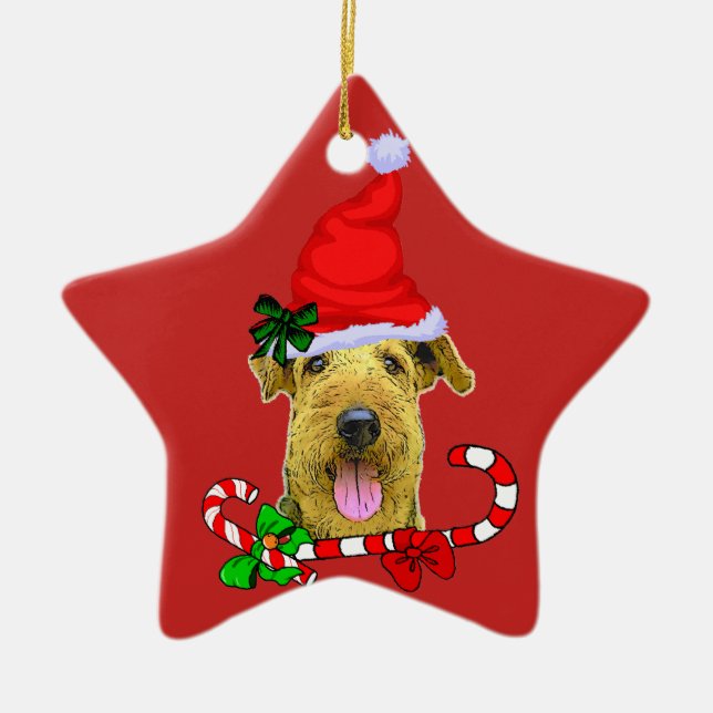 Ornamento De Cerâmica Airedale Terrier Christmas (Frente)