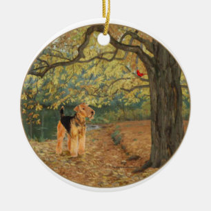 Ornamento De Cerâmica Airedale Terrier Observação de Pássaros
