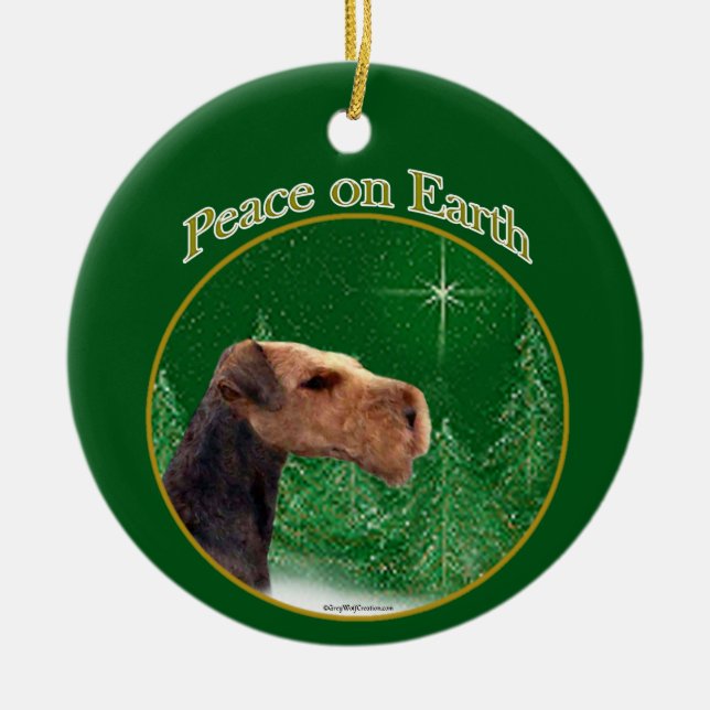 Ornamento De Cerâmica Airedale Terrier Peace (Frente)