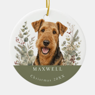 Ornamento De Cerâmica Airedale Terrier Raça de Cachorro Aquarela Natal