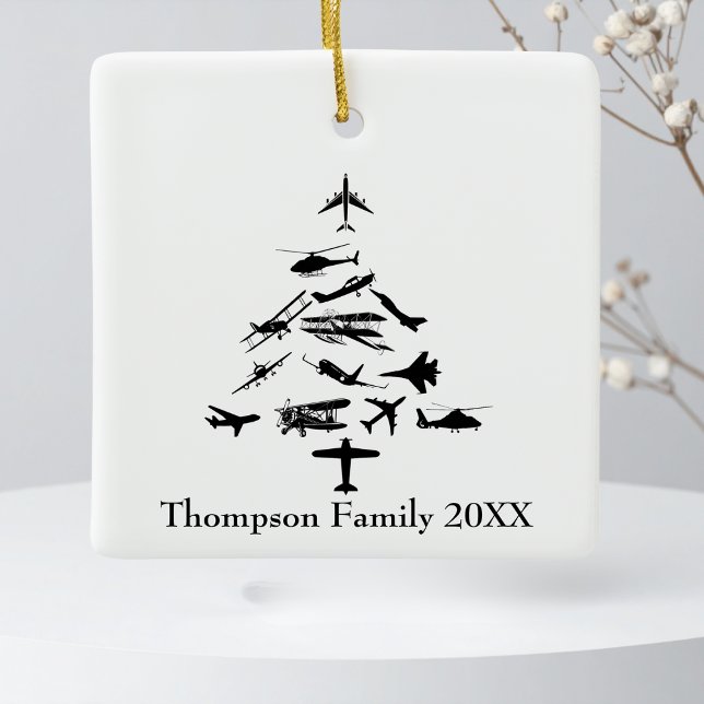 Ornamento De Cerâmica Airplane Christmas Tree Cool Aviation Pilot Custom (Criador carregado)
