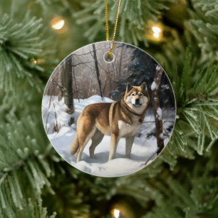 Ornamento De Cerâmica Akita Deixe Nevar Natal