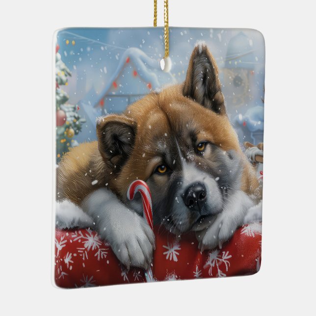 Ornamento De Cerâmica Akita Dog Christmas Festivo (Direito )