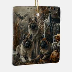 Ornamento De Cerâmica Akita Halloween Night Doggy Delight