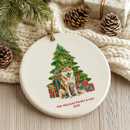 Ornamento De Cerâmica Akita Inu Personalizado no Natal