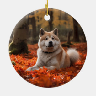 Ornamento De Cerâmica Akita no Outono Folhas Caem Inspirado