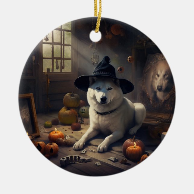 Ornamento De Cerâmica Akita Pumpkins Halloween Scary (Frente)