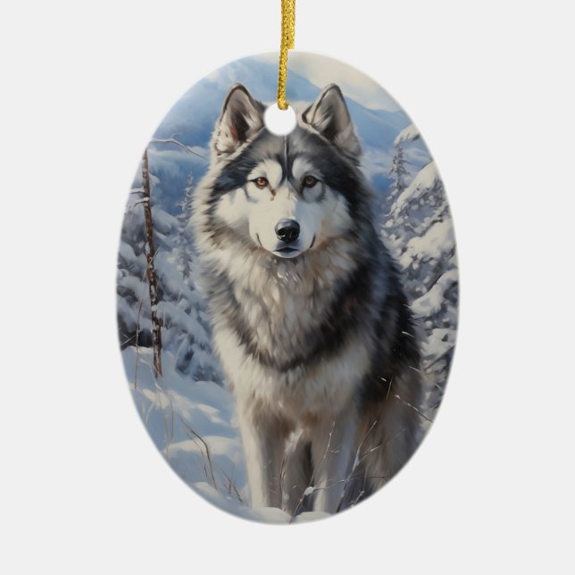 Ornamento De Cerâmica Alaskan Malamute (Frente)