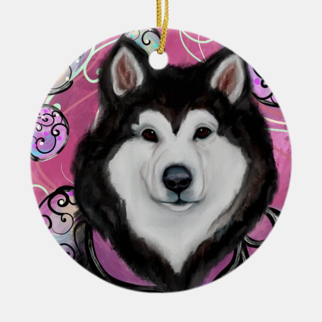 Ornamento De Cerâmica Alaskan Malamute (Frente)