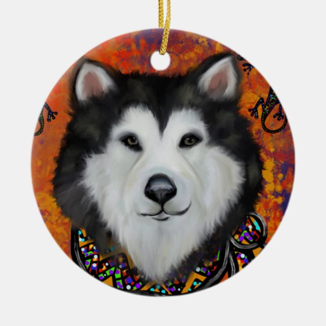 Ornamento De Cerâmica Alaskan Malamute (Frente)