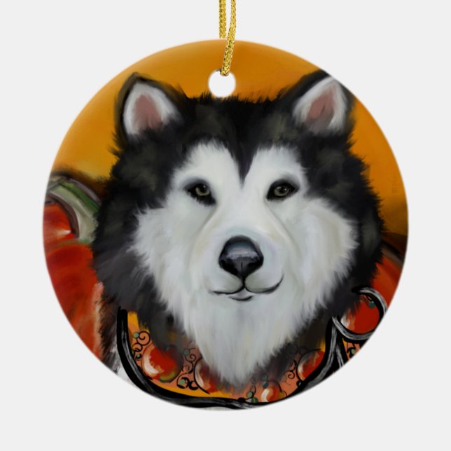 Ornamento De Cerâmica Alaskan Malamute (Frente)