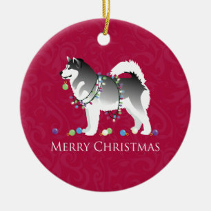 Ornamento De Cerâmica Alaskan Malamute Dog Felry Design de Natal
