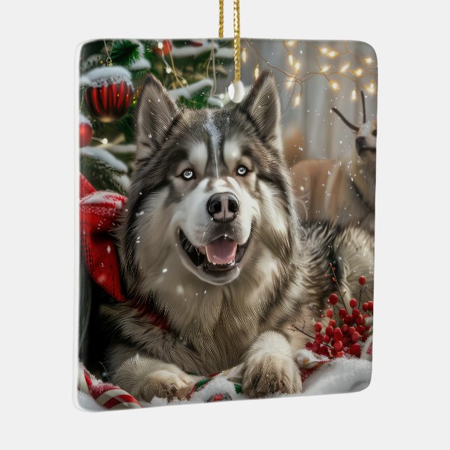 Ornamento De Cerâmica Alaskan Malamute Dog Festivo (Direito )