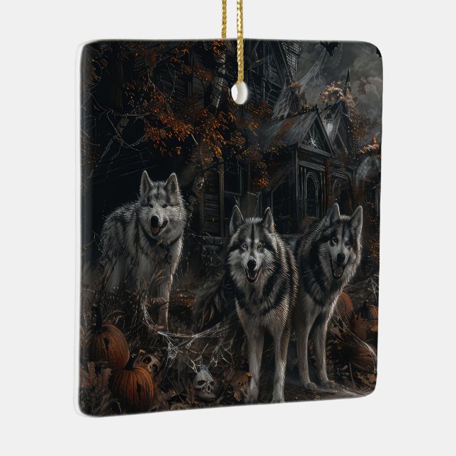Ornamento De Cerâmica Alaskan Malamute Halloween Night Doggy Delight (Direito )