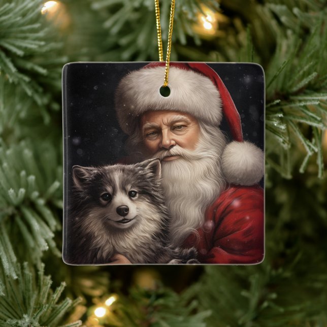 Ornamento De Cerâmica Alaskan Malamute no Natal do Papai Noel (Árvore)