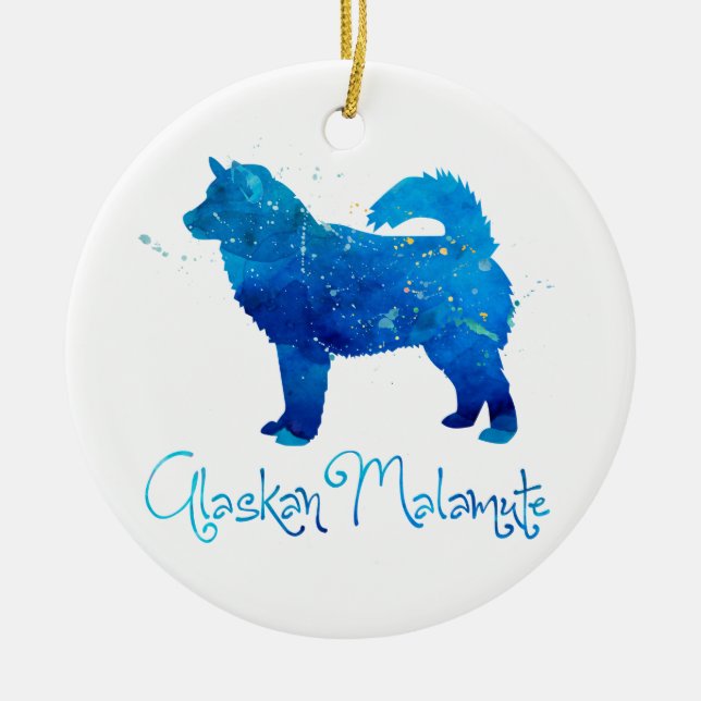 Ornamento De Cerâmica Alaskan Malamute Watercolor (Frente)