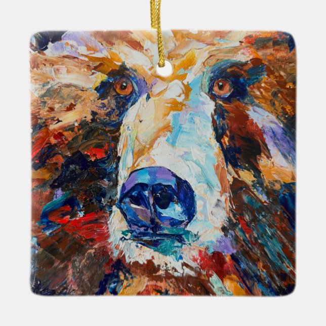 Ornamento De Cerâmica Alaskan ornament "In the Bear's Gaze" (Frente)