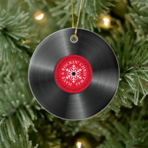 Ornamento De Cerâmica Álbum de Vinil Retroativo - Vintage Record Natal